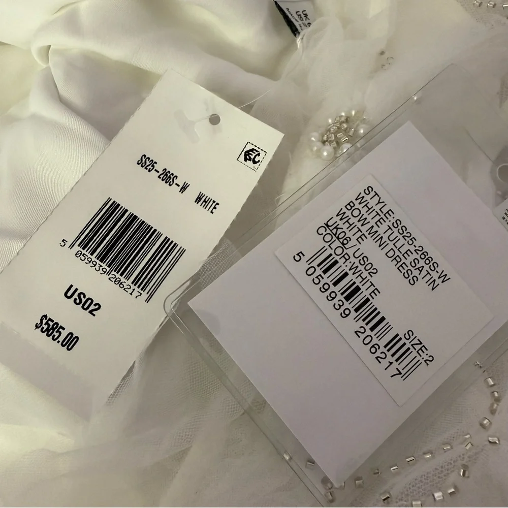 Self Portrait Embellished Tulle Satin Bow Mini Dress White Women’s Sz 2 - Picture 8 of 14